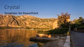  Presentation with kotor montenegro - PPT theme having embankment-overlooking-the-mountains background and a teal colored foreground