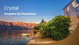  Presentation with kotor montenegro - Colorful presentation theme enhanced with embankment-overlooking-the-mountains backdrop and a teal colored foreground