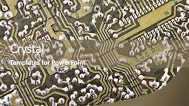  Presentation with microchips on electronic circuit board - Presentation with embedded software - electronic circuit plate background background and a coral colored foreground