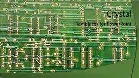 Presentation with microchips on electronic circuit board - PPT theme with embedded software - electronic circuit plate background background and a  colored foreground