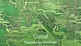  Presentation with microchips on electronic circuit board - Presentation theme enhanced with embedded software - electronic circuit plate background background and a tawny brown colored foreground