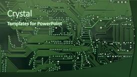  Presentation with microchips on electronic circuit board - Audience pleasing presentation theme consisting of embedded software - electronic circuit plate background backdrop and a ocean colored foreground
