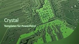  Presentation with microchips on electronic circuit board - Presentation enhanced with embedded software - electronic circuit plate background background and a ocean colored foreground
