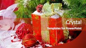  Presentation with christmas tree - Cool new slide deck with embellishment textile - gift box under christmas tree backdrop and a crimson colored foreground