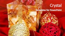  Presentation with christmas red - Presentation theme featuring embellishment textile - present box with christmas balls background and a  colored foreground
