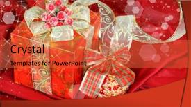  Presentation with christmas red - Slide deck featuring embellishment textile - red present box and christmas background and a  colored foreground