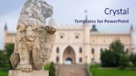  Presentation with lion - Theme featuring emblem - royal castle in lublin background and a sky blue colored foreground