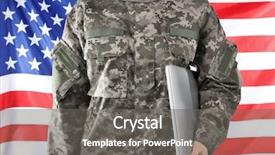  Presentation with military - Audience pleasing presentation theme consisting of emblem - soldier holding laptop military education backdrop and a gray colored foreground