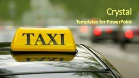  Presentation with taxi - Theme with emblem - taxi car on street close background and a tawny brown colored foreground