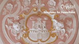  Presentation with city church - Slide deck with emblem of the city of zagreb stucco in the church of st catherine in zagreb background and a coral colored foreground