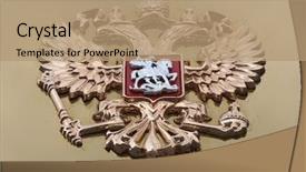  Presentation with eagle - Beautiful slide deck featuring gold embleme - state symbols of russia's emblem backdrop and a coral colored foreground
