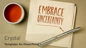  Presentation with motivational - Audience pleasing PPT theme consisting of embrace-uncertainty-motivational-note-handwriting backdrop and a coral colored foreground
