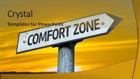  Presentation with comfort in nursing - Amazing PPT theme having embracing change - comfort zone sign backdrop and a gold colored foreground