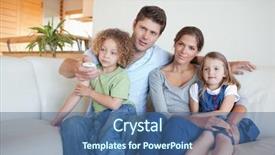  Presentation with living room family - Presentation theme featuring embracing change - family watching tv together background and a  colored foreground