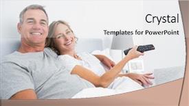  Presentation with good morning couple bed - PPT theme featuring embracing change - happy couple cuddling in bed background and a  colored foreground