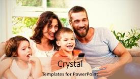  Presentation with television drama - Audience pleasing presentation theme consisting of embracing change - happy family watching television backdrop and a coral colored foreground