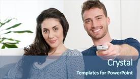  Presentation with television watching - Cool new slides with embracing change - happy smiling couple watching television backdrop and a ocean colored foreground