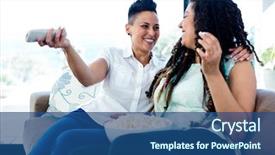  Presentation with airplane taking off sky - Presentation design consisting of embracing change - lesbian couple taking and smiling background and a ocean colored foreground