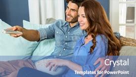  Presentation with black couple having fun - Cool new presentation with embracing change - young couple having popcorn while backdrop and a  colored foreground