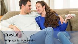  Presentation with television drama - Theme enhanced with embracing change - young couple watching television together background and a teal colored foreground