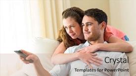  Presentation with television watching - Slides having embracing change - young couple watching television together background and a  colored foreground