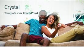  Presentation with television watching - Colorful slides enhanced with embracing change - young couple watching television while backdrop and a sky blue colored foreground