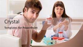  Presentation with sperm - Presentation design featuring embriology - male sperm donor visiting clinic background and a coral colored foreground