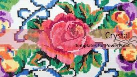  Presentation with stitch - Colorful presentation design enhanced with embroidered good by cross-stitch backdrop and a coral colored foreground