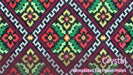  Presentation with stitch - Colorful PPT theme enhanced with embroidered good by cross-stitch backdrop and a tawny brown colored foreground