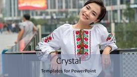  Presentation with embroidery - Theme consisting of embroidery - beutiful smiling chinese young woman background and a light blue colored foreground