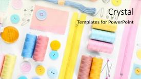  Presentation with sewing - Colorful theme enhanced with embroidery - composition with sewing threads backdrop and a blonde colored foreground