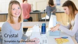  Presentation with embroidery - Beautiful PPT theme featuring embroidery - sewing class backdrop and a light blue colored foreground