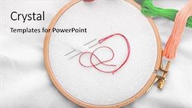  Presentation with thread - Audience pleasing presentation design consisting of embroidery hoop with fabric sewing backdrop and a sky blue colored foreground