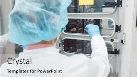  Presentation with incubator - Presentation design enhanced with embrology - doctor woman putting dish background and a light gray colored foreground