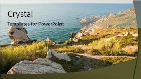 Presentation with sunset coast of the sea - Presentation design featuring emerald city - landscape with sea stones road background and a light blue colored foreground