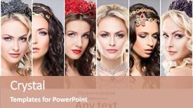  Presentation with women - PPT theme having emerald gem - portraits of young and beautiful background and a coral colored foreground