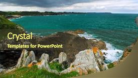  Presentation with rocky ocean coast - Beautiful presentation design featuring atlantic ocean at the rocky backdrop and a tawny brown colored foreground