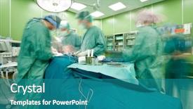  Presentation with surgery room - Slide deck featuring emergency - blurred figures with medical uniforms background and a teal colored foreground