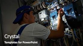  Presentation with distribution - PPT layouts having emergency - electrician worker detecting and fixing background and a dark gray colored foreground