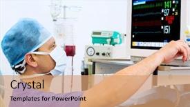  Presentation with operation room - Slides enhanced with emergency - male anaesthesiologist at monitor background and a coral colored foreground