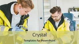  Presentation with medic - Audience pleasing slides consisting of emergency - medic taking care of injured backdrop and a yellow colored foreground