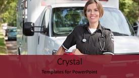  Presentation with oxygen - PPT theme featuring emergency - portrait of a happy paramedica background and a tawny brown colored foreground