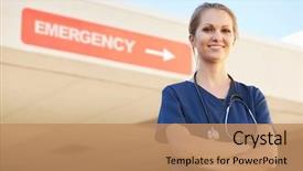  Presentation with emergency - Cool new theme with emergency - portrait of female doctor standing backdrop and a coral colored foreground