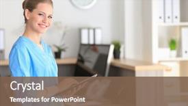  Presentation with receptionist - Beautiful presentation featuring emergency - young female receptionist holding tablet backdrop and a violet colored foreground