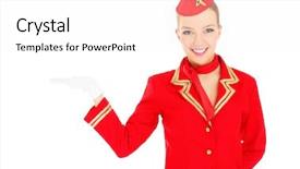  Presentation with emergency - Colorful PPT layouts enhanced with emergency airflight - picture of an attractive stewardess backdrop and a white colored foreground