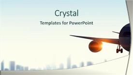  Presentation with airplane - PPT theme featuring emergency airflight - silhouette of airplane in sky background and a sky blue colored foreground