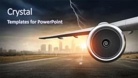  Presentation with emergency - Presentation design with emergency airplane landing mixed media background and a navy blue colored foreground