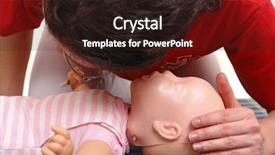  Presentation with first aid - Slides featuring emergency baby - infant dummy first aid demonstration background and a wine colored foreground