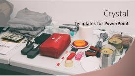  Presentation with first aid kit - Theme with emergency-backpack-equipment-organized background and a lemonade colored foreground