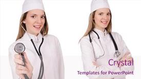  Presentation with rural doctor - Beautiful presentation featuring emergency button - young woman doctor isolated backdrop and a  colored foreground